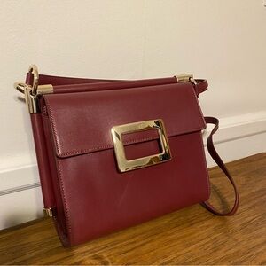 Roger Vivier Maroon Leather Crossbody with Gold Buckle